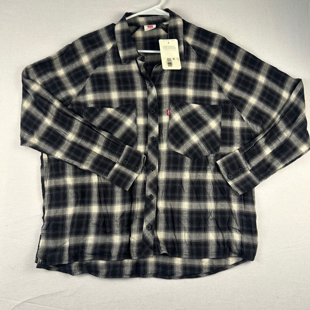 Levis Womens Black White Plaid Flannel Shirt Cotton Viscose S A5976-0004